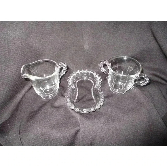 Sugar/Cream with Tray Vntg‎ Imperial Glass Candlewick  kitchenware knobby clear - Picture 8 of 9